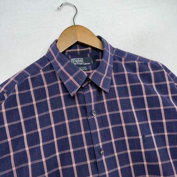 Vintage Ralph Lauren Shirt Men's XL Blue Marlowe Pony Check Preppy Festive 90s - Picture 4 of 11